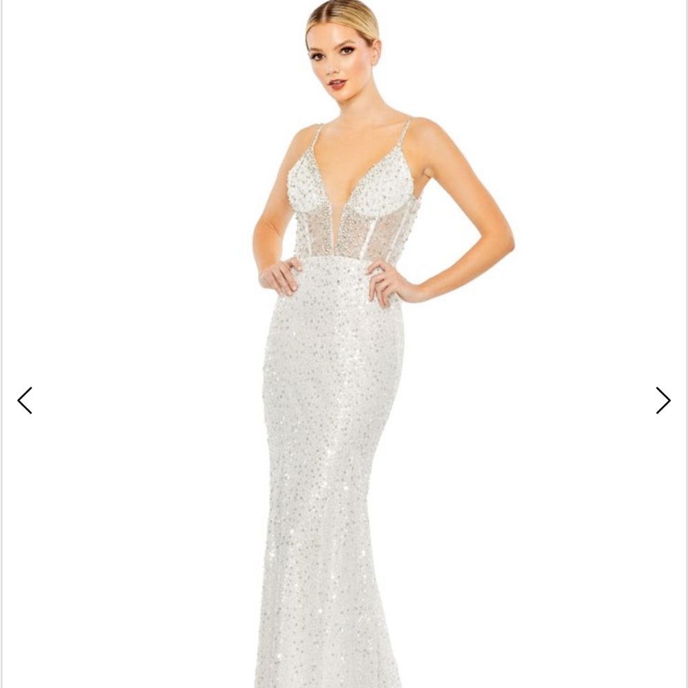 Mac Duggal Elegant White Beaded Dress